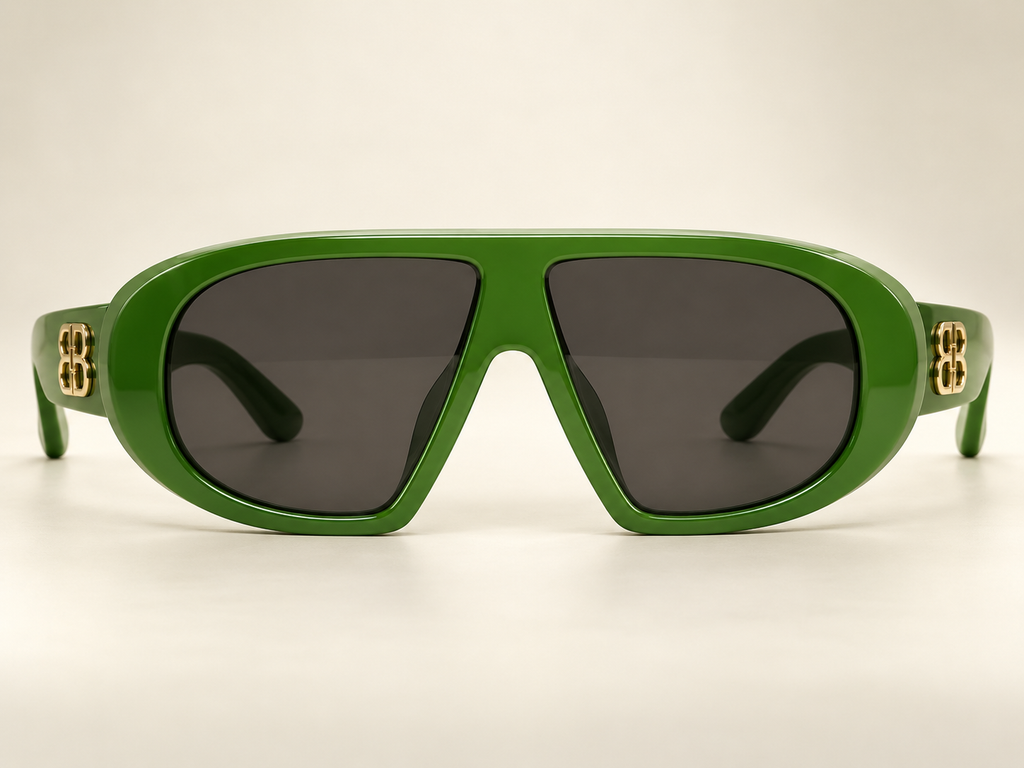 Avant-Garde Green Shield Luxury Sunglasses