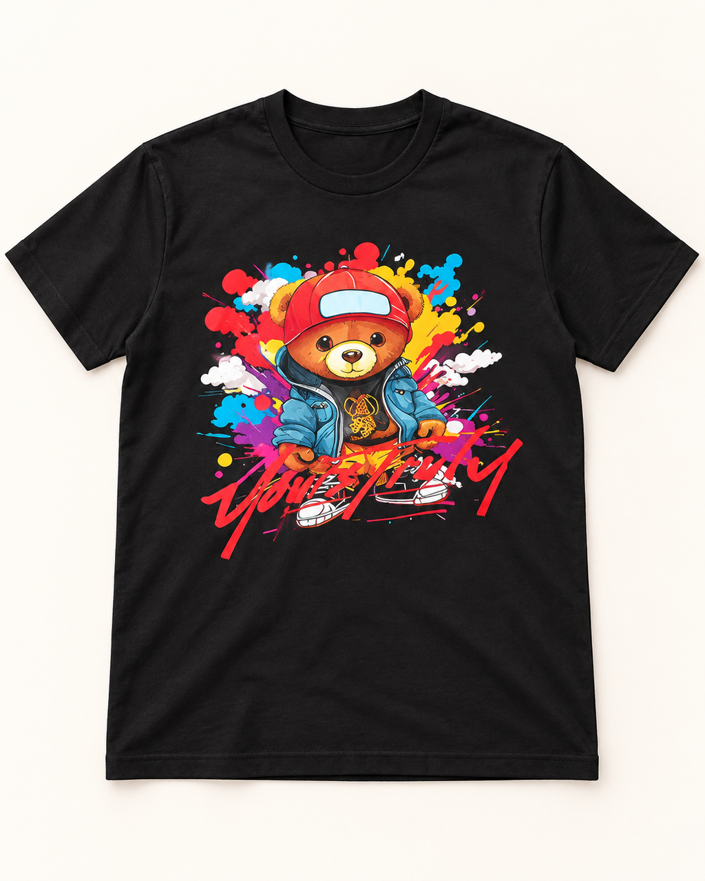 Urban Hip-Hop "Drippy Bear" Graphic Streetwear T-Shirt - Black