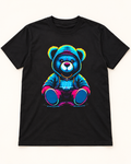 Cyberpunk Neon Hoodie Bear Graphic Streetwear T-Shirt - Black