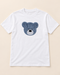 Minimalist Blue Teddy Bear Face Graphic Streetwear T-Shirt - White