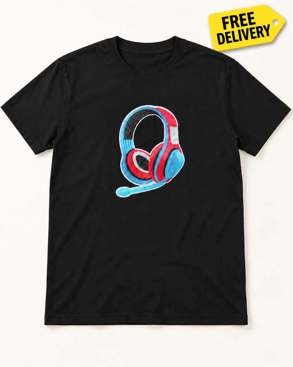 Retro Neon Headset Graphic Gaming Streetwear T-Shirt - Black