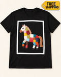 Patchwork-Embroidered Horse Cotton T-Shirt – Black