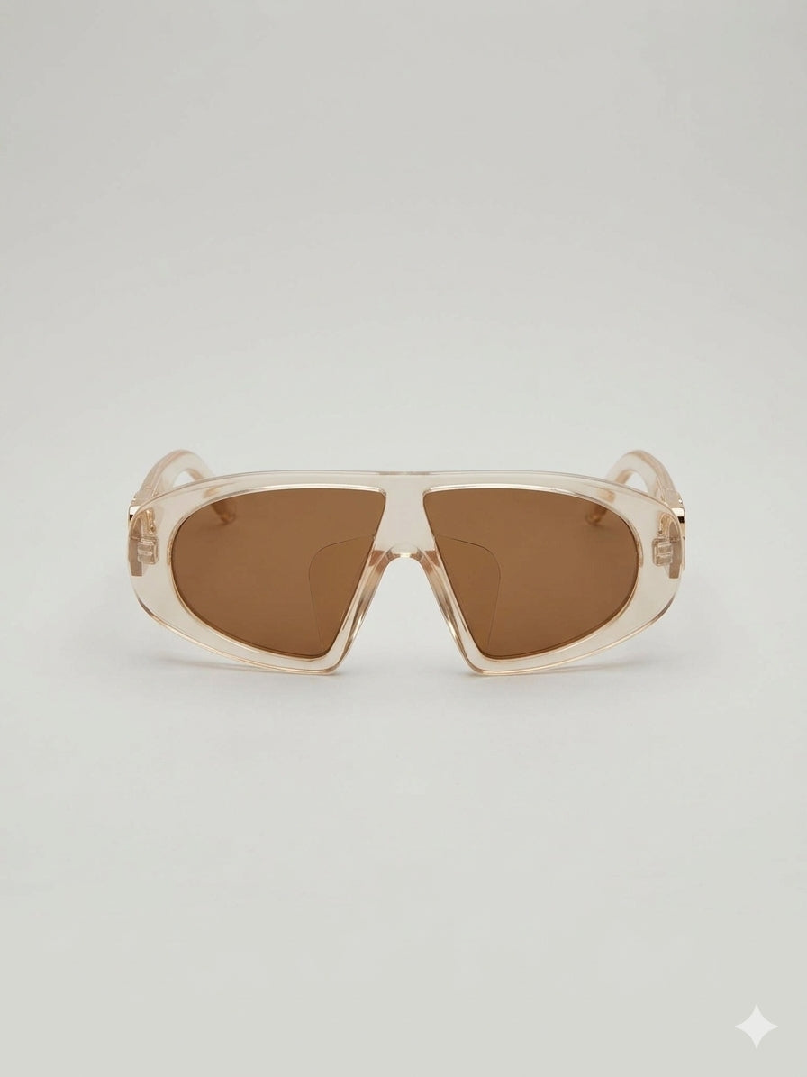 Halo Futuristic Aviator Sunglasses – Translucent Nude & Brown Tint
