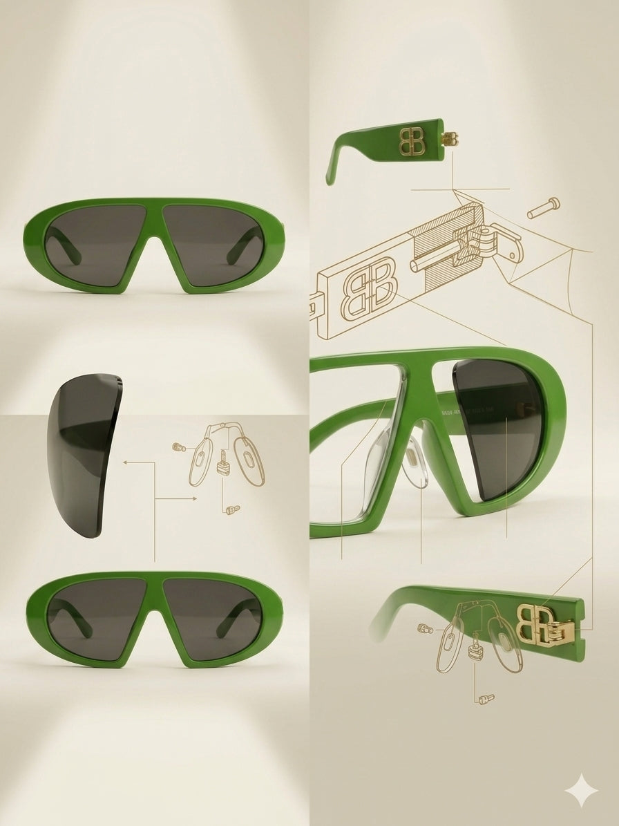 Avant-Garde Green Shield Luxury Sunglasses