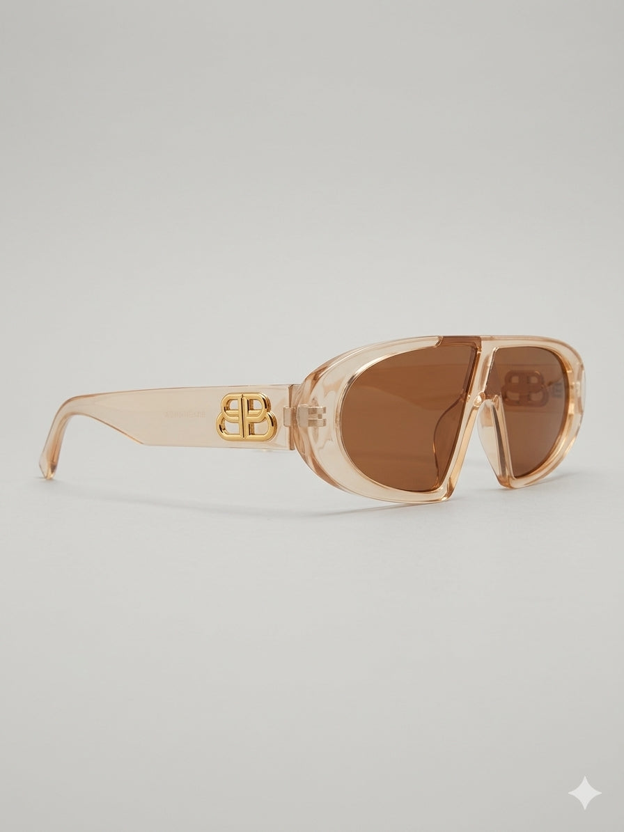 Halo Futuristic Aviator Sunglasses – Translucent Nude & Brown Tint