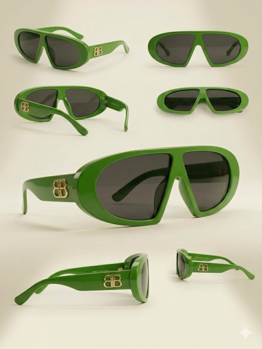 Avant-Garde Green Shield Luxury Sunglasses