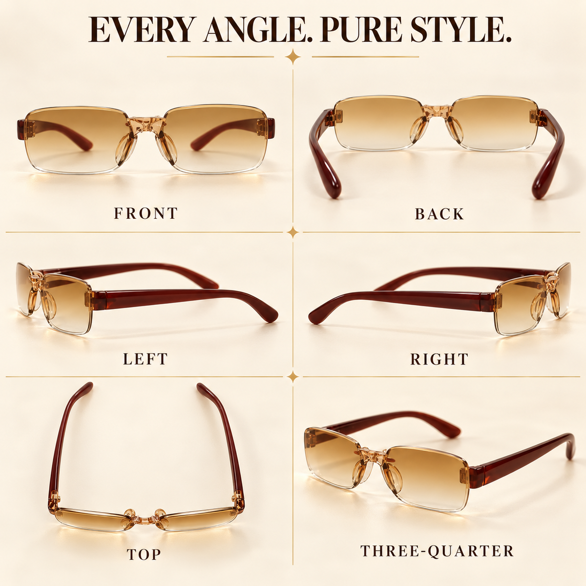 Aero Rimless Rectangle Sunglasses – Warm Amber Gradient